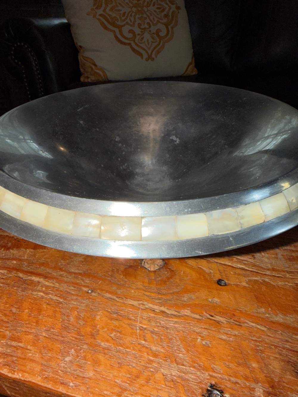 Modern Silver Decorative Bowl with Mother-of-Pearl Inlay - Picture 4 of 4